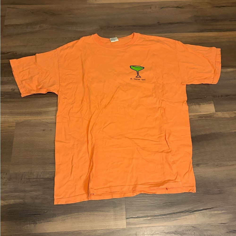 Mens Comfort Colors Vibrant Orange Tee with Drink Graphic Size XL